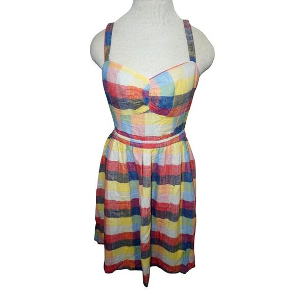 ModCloth Pink Floral Madras Dress – Sleeveless V-Neck Cottagecore Midi – Medium - Picture 4 of 11